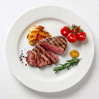 Grilled Steak with French Fries and Rice