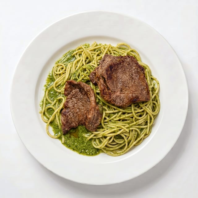 Green Spaghetti with Meat.