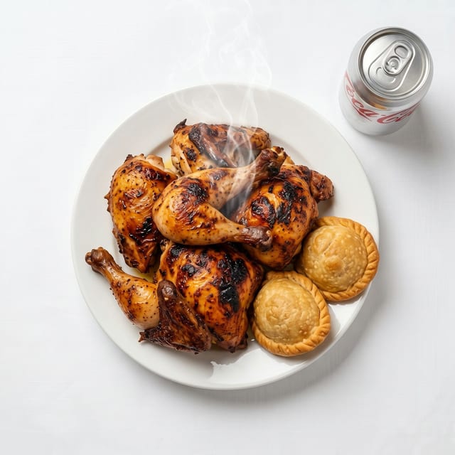 Roasted Chicken, 2 Empanadas and Coke.