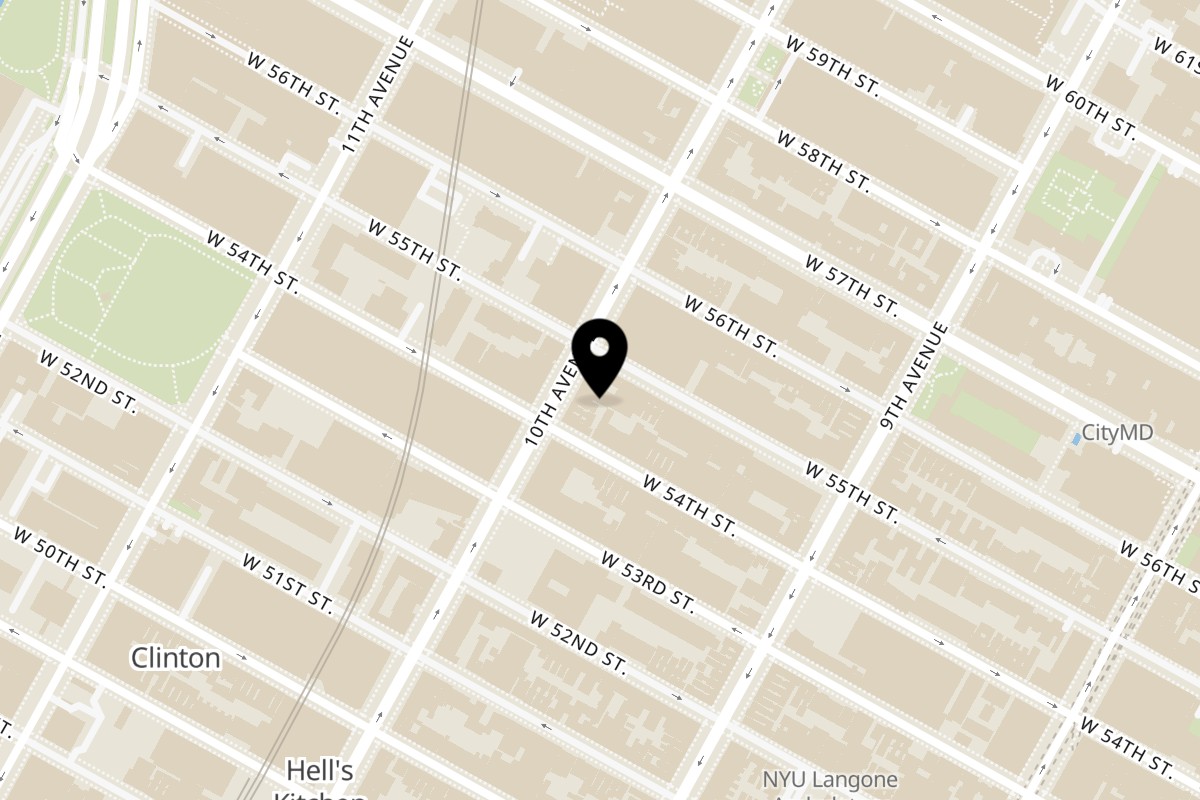 Map showing the location of Inti Peruvian Restaurant on 820 10th Ave in New York